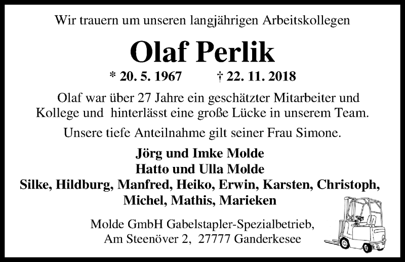  Traueranzeige für Olaf Perlik vom 05.12.2018 aus Nordwest-Zeitung