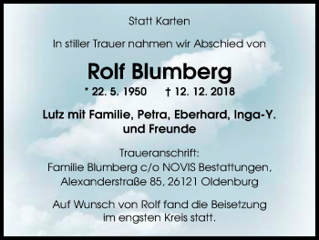 Traueranzeige von Rolf Blumberg von Nordwest-Zeitung