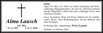 Traueranzeige von Alma Lausch von Nordwest-Zeitung