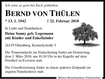 Traueranzeige von Bernd von Thülen von Nordwest-Zeitung