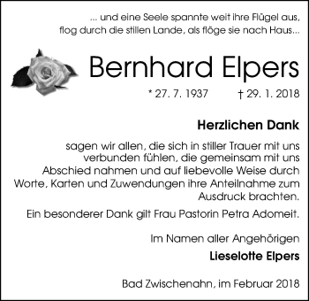 Traueranzeige von Bernhard Elpers von Nordwest-Zeitung