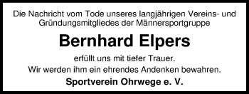 Traueranzeige von Bernhard Elpers von Nordwest-Zeitung