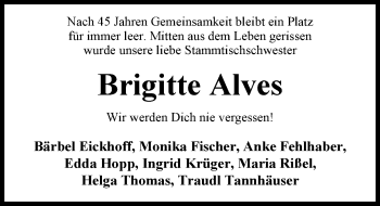 Traueranzeige von Brigitte Alves von Nordwest-Zeitung