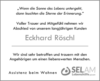 Traueranzeige von Eckhard Röschl von Nordwest-Zeitung