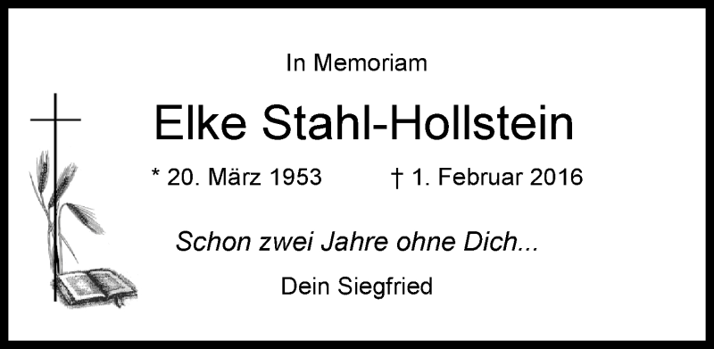  Traueranzeige für Elke Stahl-Hollstein vom 01.02.2018 aus Nordwest-Zeitung