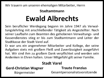 Traueranzeige von Ewald Albrechts von Nordwest-Zeitung