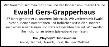 Traueranzeige von Ewald Gers-Grapperhaus von Nordwest-Zeitung