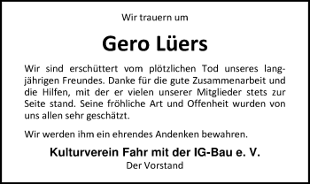 Traueranzeige von Gero Lüers von Nordwest-Zeitung