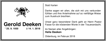 Traueranzeige von Gerold Deeken von Nordwest-Zeitung