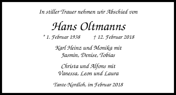 Traueranzeige von Hans Oltmanns von Nordwest-Zeitung