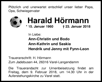 Traueranzeige von Harald Hörmann von Nordwest-Zeitung