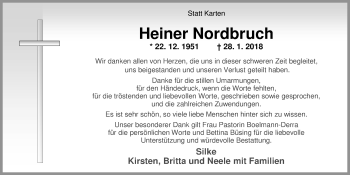 Traueranzeige von Heiner Nordbruch von Nordwest-Zeitung