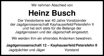 Traueranzeige von Heinz Busch von Nordwest-Zeitung