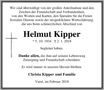 Traueranzeige von Helmut Kipper von Nordwest-Zeitung