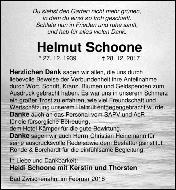 Traueranzeige von Helmut Schoone von Nordwest-Zeitung