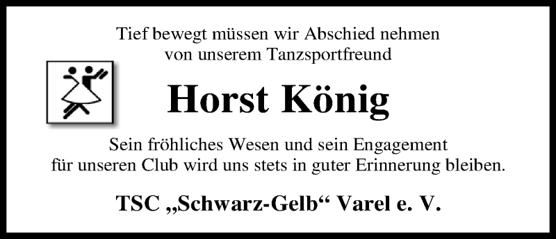  Traueranzeige für Horst König vom 10.02.2018 aus Nordwest-Zeitung