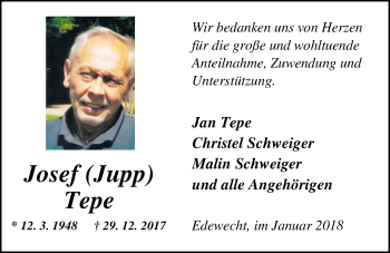 Traueranzeige von Josef Tepe von Nordwest-Zeitung