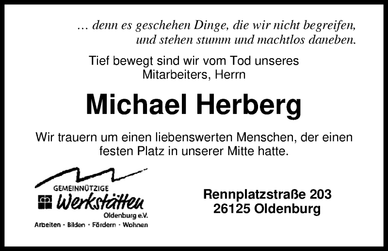  Traueranzeige für Michael Herberg vom 17.02.2018 aus Nordwest-Zeitung