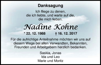Traueranzeige von Nadine Kohne von Nordwest-Zeitung