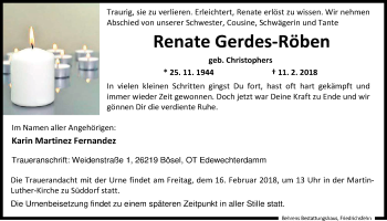 Traueranzeige von Renate Gerdes-Röben von Nordwest-Zeitung
