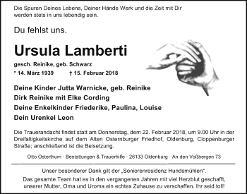 Traueranzeige von Ursula Lamberti von Nordwest-Zeitung