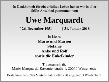 Traueranzeige von Uwe Marquardt von Nordwest-Zeitung