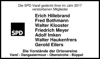 Traueranzeige von Walter Haukenfrers von Nordwest-Zeitung