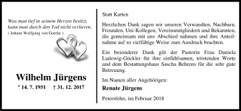 Traueranzeige von Wilhelm Jürgens von Nordwest-Zeitung