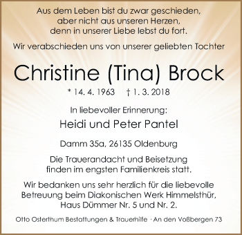 Traueranzeige von Christine Brock von Nordwest-Zeitung