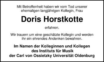 Traueranzeige von Doris Horstkotte von Nordwest-Zeitung