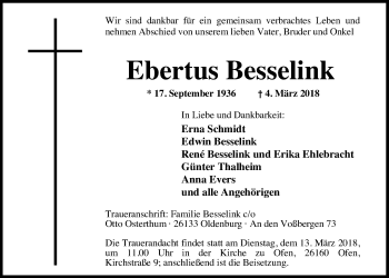 Traueranzeige von Ebertus Besselink von Nordwest-Zeitung