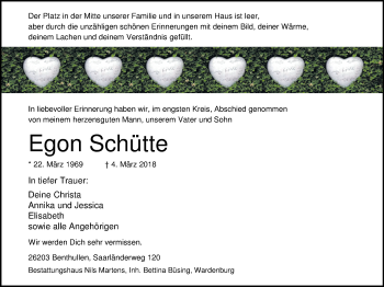 Traueranzeige von Egon Schütte von Nordwest-Zeitung