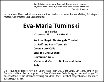 Traueranzeige von Eva-Maria Tuminski von Nordwest-Zeitung