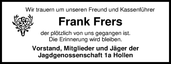 Traueranzeige von Frank Frers von Nordwest-Zeitung