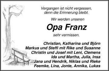 Traueranzeige von Franz Dannebaum von Nordwest-Zeitung