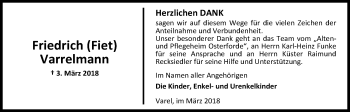 Traueranzeige von Friedrich Varrelmann von Nordwest-Zeitung
