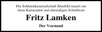 Traueranzeige von Fritz Lamken von Nordwest-Zeitung