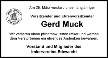 Traueranzeige von Gerd Muck von Nordwest-Zeitung