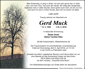 Traueranzeige von Gerd Muck von Nordwest-Zeitung