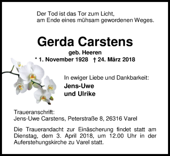 Traueranzeige von Gerda Carsten von Nordwest-Zeitung