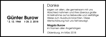 Traueranzeige von Günter Burow von Nordwest-Zeitung