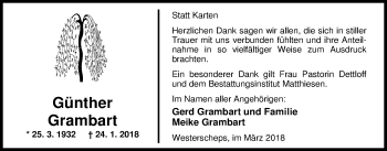 Traueranzeige von Günther Grambart von Nordwest-Zeitung