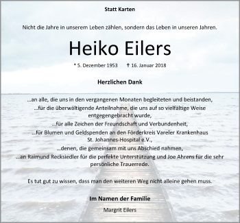 Traueranzeige von Heiko Eilers von Nordwest-Zeitung