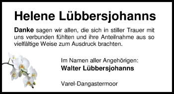 Traueranzeige von Helene Lübbersjohanns von Nordwest-Zeitung