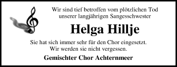 Traueranzeige von Helga Hillje von Nordwest-Zeitung