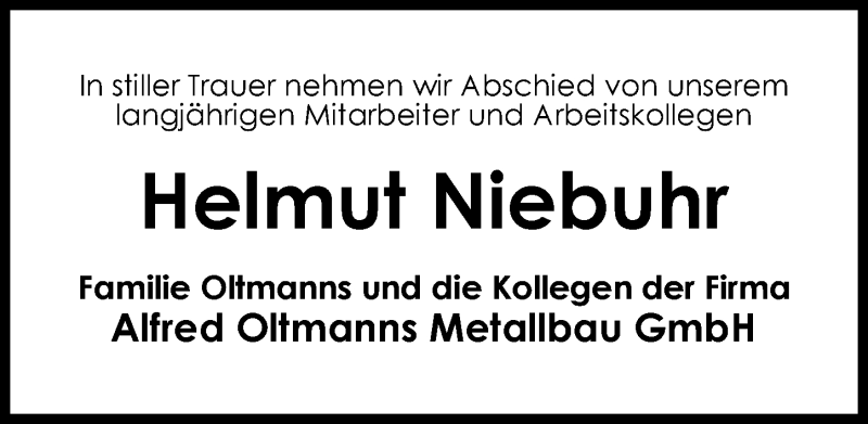  Traueranzeige für Helmut Niebuhr vom 08.03.2018 aus Nordwest-Zeitung