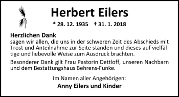 Traueranzeige von Herbert Eilers von Nordwest-Zeitung