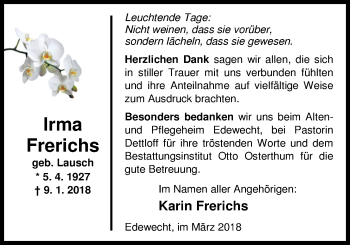 Traueranzeige von Irma Frerichs von Nordwest-Zeitung