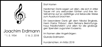 Traueranzeige von Joachim Erdmann von Nordwest-Zeitung