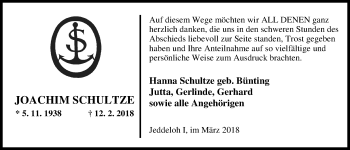 Traueranzeige von Joachim Schultze von Nordwest-Zeitung